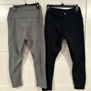 Pair of 90 Degrees by Reflex 3/4 length Black and Sage Green Large Leggings.